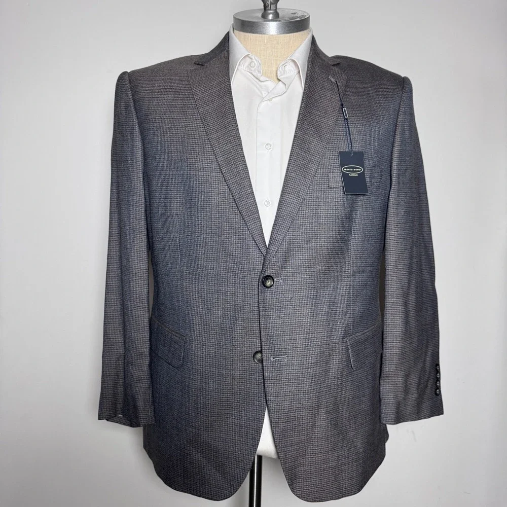 Pronto Uomo Platinum Sport Coat Mens 48R Gray Micro-check Wool Blend Blazer